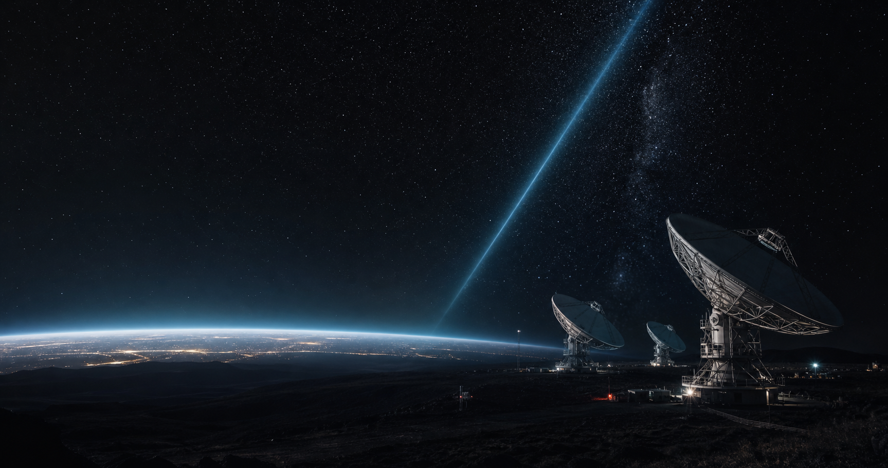 Aerospace ground station antennas under a star field